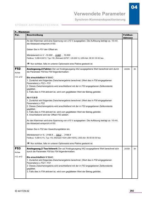 Verwendete Parameter - STÃBER ANTRIEBSTECHNIK GmbH + Co ...