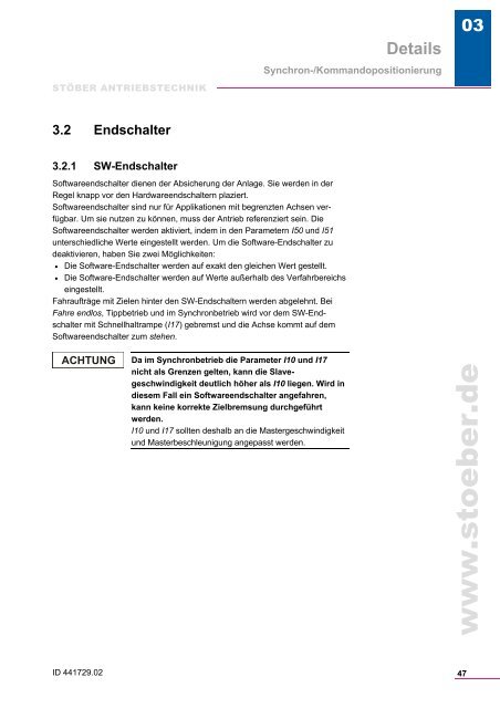 Verwendete Parameter - STÃBER ANTRIEBSTECHNIK GmbH + Co ...