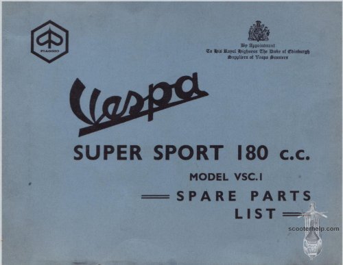 CATALOGUE OF SPARE PARTS Vespa Super Sport  180 (VSC1T) 1964 