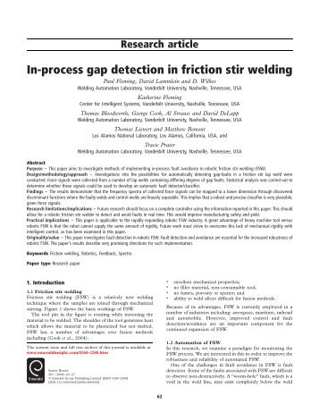 In-process gap detection in friction stir welding - Emerald