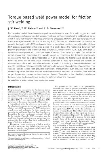 Torque based weld power model for friction stir ... - IngentaConnect