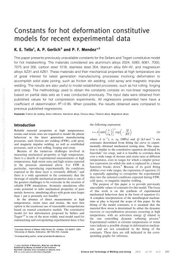 Constants for hot deformation constitutive models ... - IngentaConnect