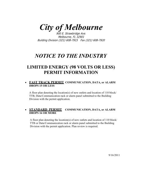 Low Voltage Permit - City of Melbourne, Florida