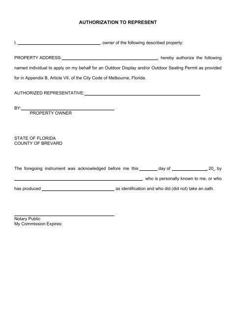 application for side walk use permit - City of Melbourne, Florida