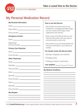 My Personal Medication Record - Create The Good