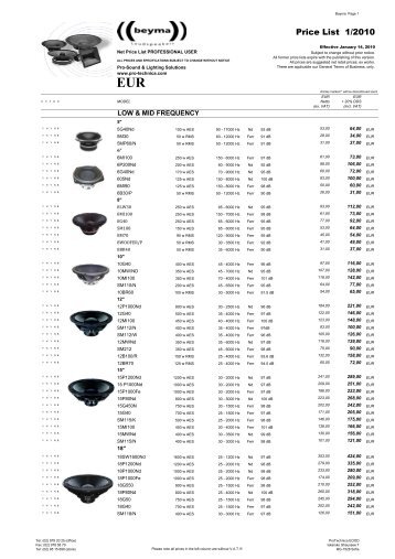 prices and specifications subject to change without