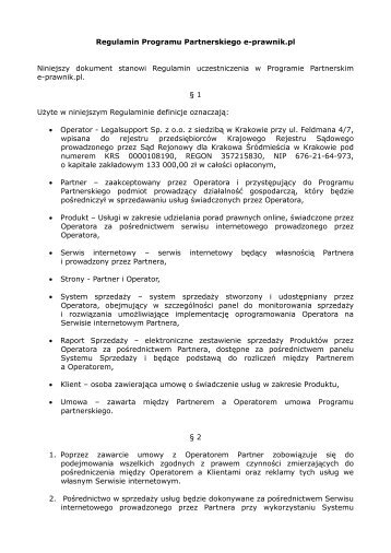 Regulamin Programu Partnerskiego e-prawnik.pl Niniejszy ...