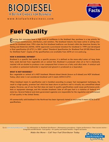 Biodiesel Fuel Quality Fact Sheet