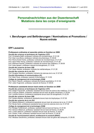 Personalnachrichten aus der Dozentenschaft Mutations dans les ...