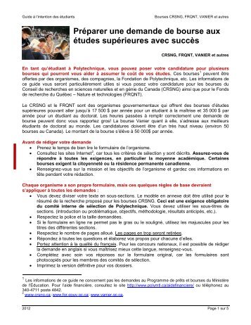 Guide à l'intention des étudiants pour une demande de bourse