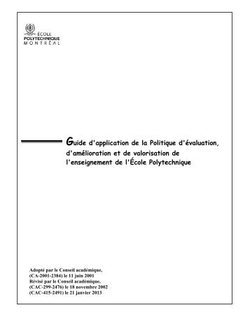 Guide d'application de la politique d'évaluation, d'amélioration et de ...