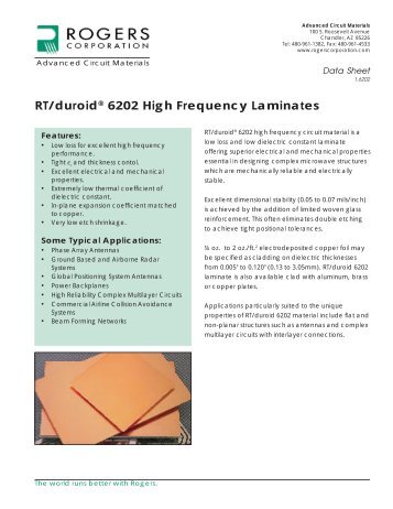 RT/duroid 6202 High Frequency Laminates