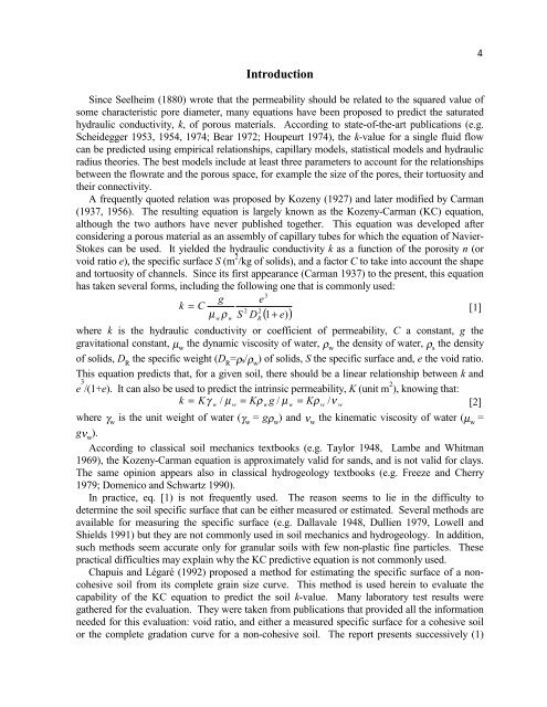 Evaluation of the Kozeny-Carman equation - École Polytechnique ...