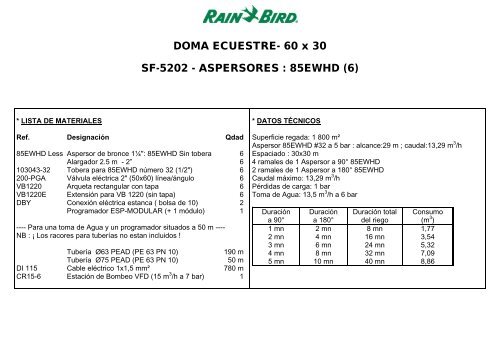 ASPERSORES : 85EWHD (6) - Rain Bird IbÃ©rica