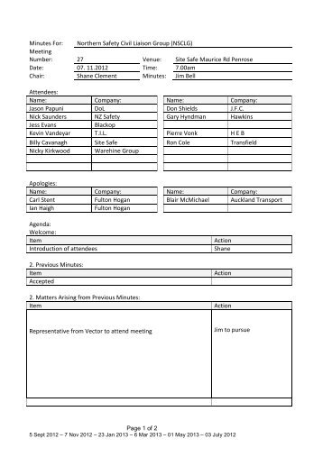 Safety Liaison Group (minutes template VP) - Site Safe