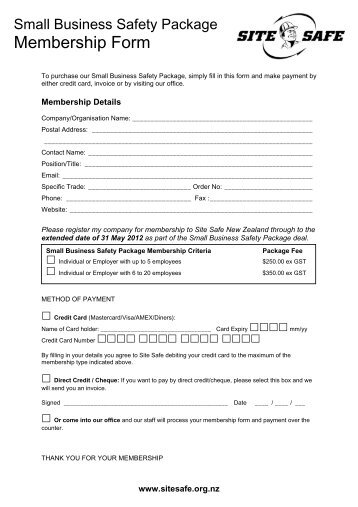 Membership Form - Site Safe