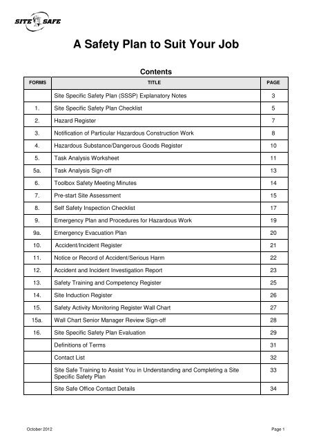 Site Specific Safety Plan - Site Safe