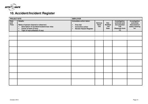 Site Specific Safety Plan - Site Safe