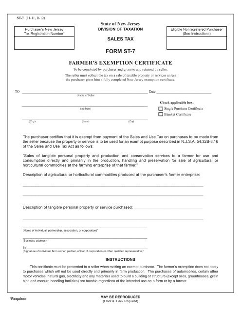 Form ST-7 - State of New Jersey