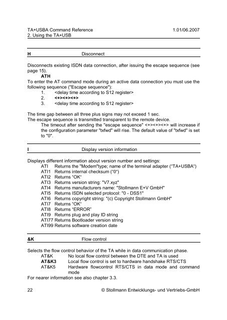 Command Reference - Stollmann