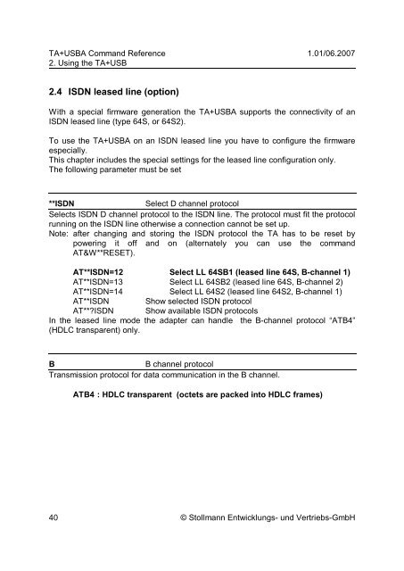 Command Reference - Stollmann