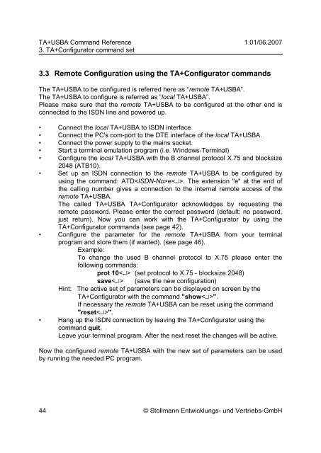 Command Reference - Stollmann