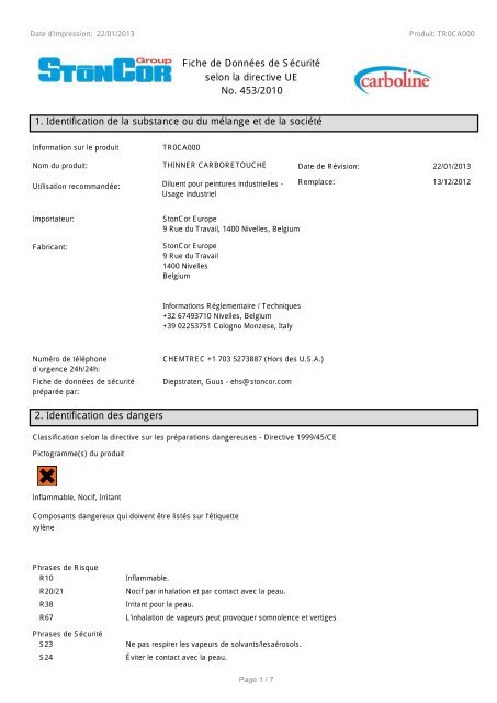 EU/GHS MSDS - StonCor Europe