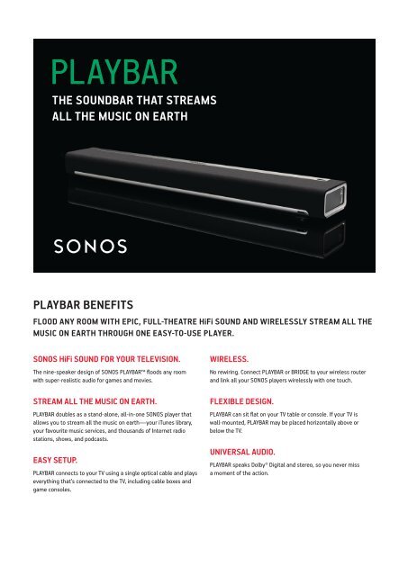 Luftpost kande spansk Sonos Playbar Data Sheet - StoneAudio