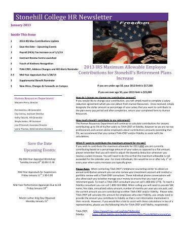 HR Newsletter, January 2013 - Stonehill College