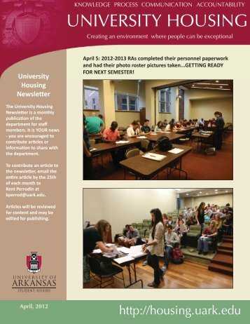 April, 2012 - University Housing - University of Arkansas