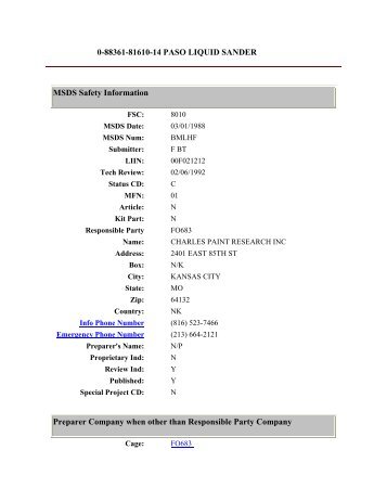 0-88361-81610-14 PASO LIQUID SANDER MSDS Safety ...