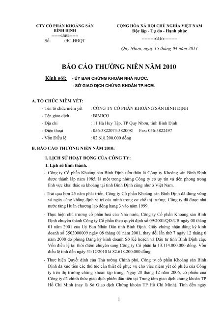 BÃO CÃO THÆ¯á»NG NIÃN NÄM 2010 - CafeF