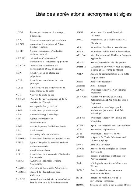 Liste des abrÃ©viations, acronymes et sigles - DÃ©partement de santÃ© ...