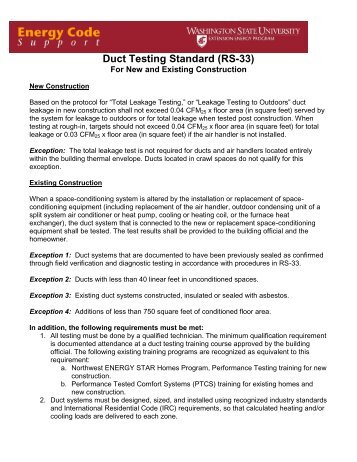 Duct Testing Standard - Energy Program - Washington State University