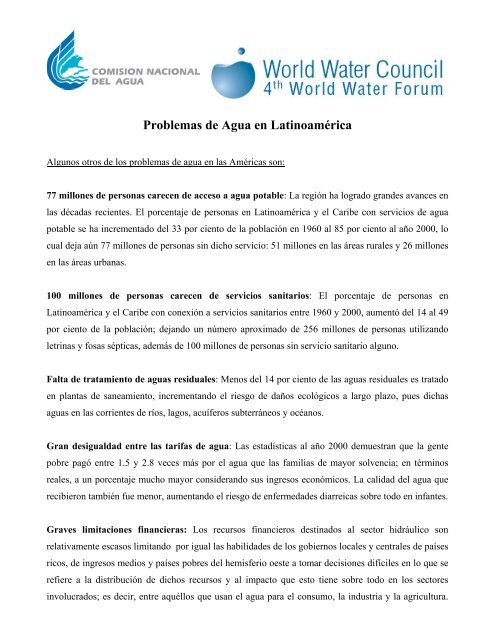 Problemas de Agua en LatinoamÃ©rica - World Water Council