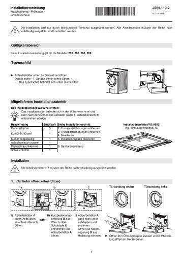 Installationsanleitung V-Zug Waschmaschine Adora S - Elektroshop24