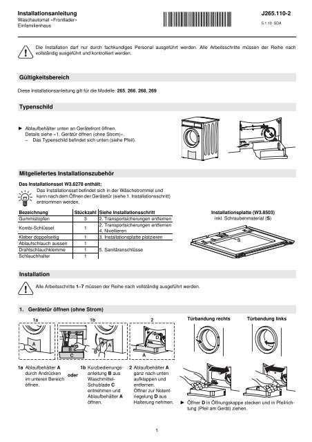 Installationsanleitung V-Zug Waschmaschine Adora S - Elektroshop24