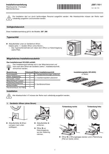 Installationsanleitung V-Zug Waschmaschine ... - Elektroshop24