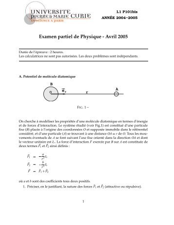 Examen partiel de Physique - Avril 2005 - L'UTES