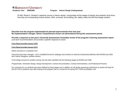 STUDENT LEARNING ASSESSMENT PLAN - Marymount University