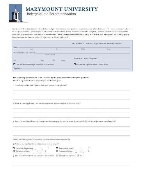 download a PDF application - Marymount University