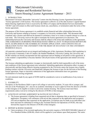 Intern Housing License Agreement - Marymount University