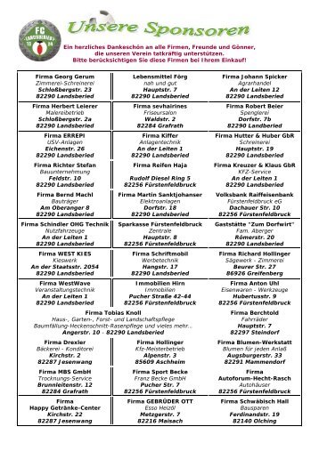 Ein herzliches Dankeschön an alle Firmen, Freunde - FC Landsberied