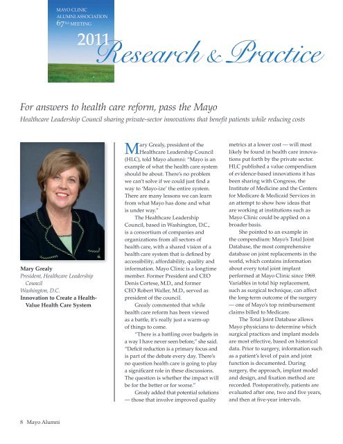 Mayo Alumni Magazine 2012 Spring - MC4409-0312 - Mayo Clinic