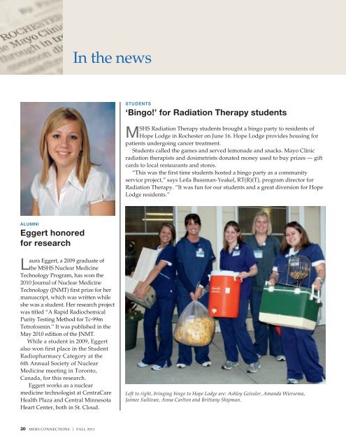 MSHS Alumni Connections Mag Fall 2011 - MC4192 ... - Mayo Clinic