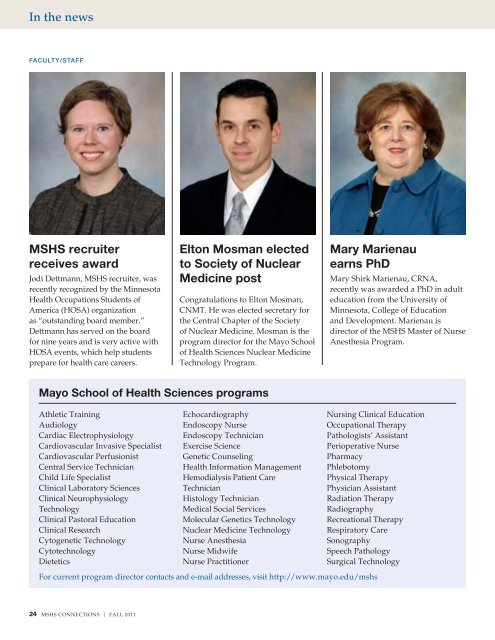 MSHS Alumni Connections Mag Fall 2011 - MC4192 ... - Mayo Clinic