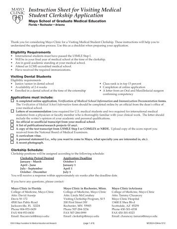 Instruction Sheet for Visiting Medical Student Clerkship - Mayo Clinic
