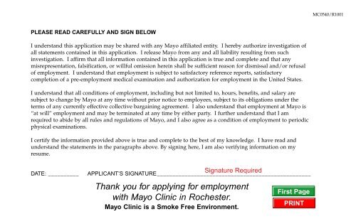 Mayo Clinic Employment Application