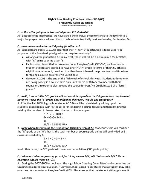 High School Grading Practices Letter - Seattle Public Schools