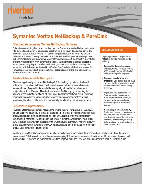 Riverbed and Veritas NetBackup - Storage Consortium